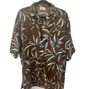 Fulano De Tal Hawaiian Shirt Mens SZ XL Brown With Palm Leaves